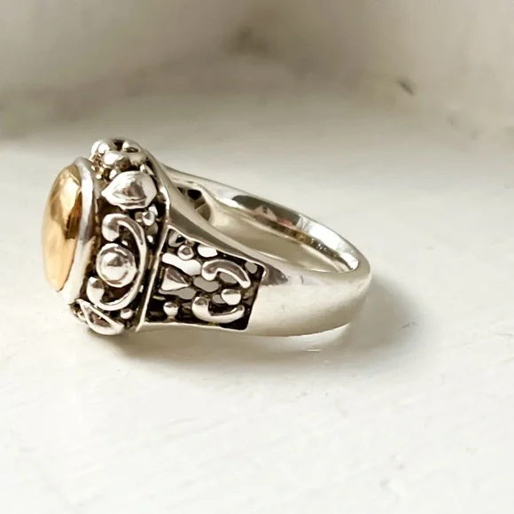 Antique 14k ESPO Yellow Gold Sterling Silver Ring 925 Joe Esposito Size 7-7.5 - Picture 2 of 5